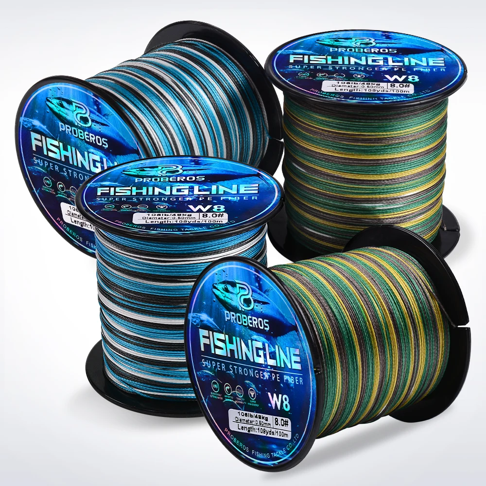Proberos 8-ستراند خط الصيد متعدد الشعيرات PE المضادة للتآكل خط مضفر الأزرق كامو 20-106LB 109yds
