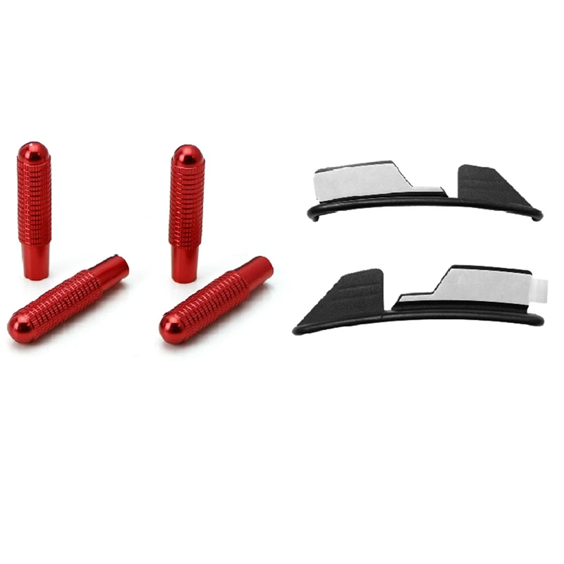 NEW-4Pcs Red Aluminum Bolt-on Replace Door Lock Knobs With Bumper Lip Spoiler Sticker Wheel Eyebrow Fender Canard Splitter