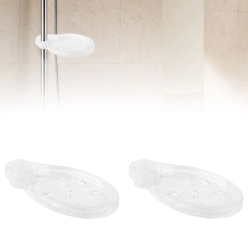 2 Pack Easy Install Transparent Soap Dish Oval Shape Clip On Soap Rack Lifting Rod Design Plastic Soap Storage Tray Bathroom