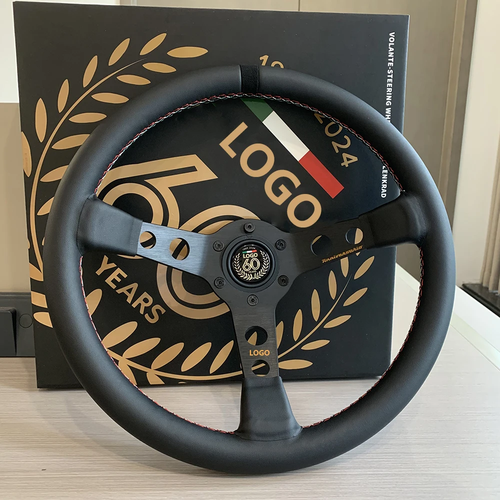 

TIYPEOR MOD. 07 Anniversario JDM Racing Black Leather Tri-Color 60th Anniversary Bracket Thickness 5mm Steering Wheel for MO MO