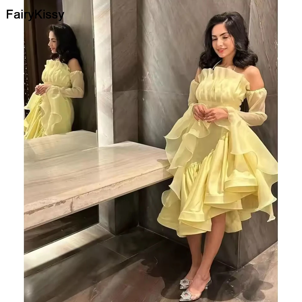 FairyKissy Retro Sizes Available Strapless A-line Draped Organza dresses فساتين سهرة فخمه 2025 Выпускные платья