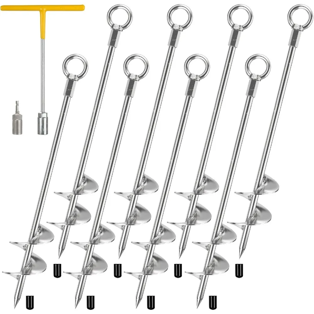 

Ground Anchors Screw in, 8 Pack Fully Welded Heavy Duty Swing Set Ground Anchor Kit, Trampoline Earth Stakes Auger Anchors for.
