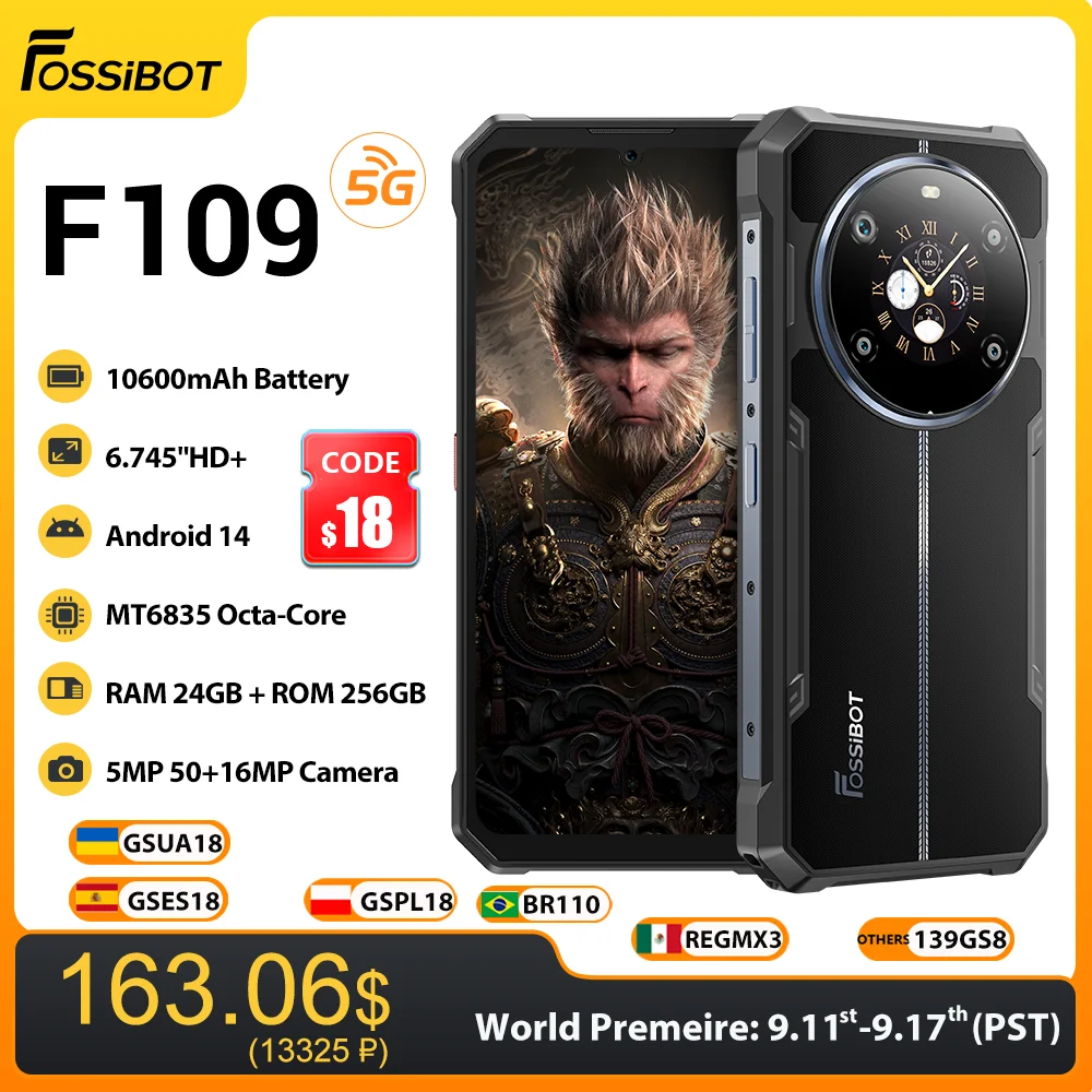 Fossibot-Smartphone robuste 5G, téléphone portable, 8 + 256 Go, 6.745 \