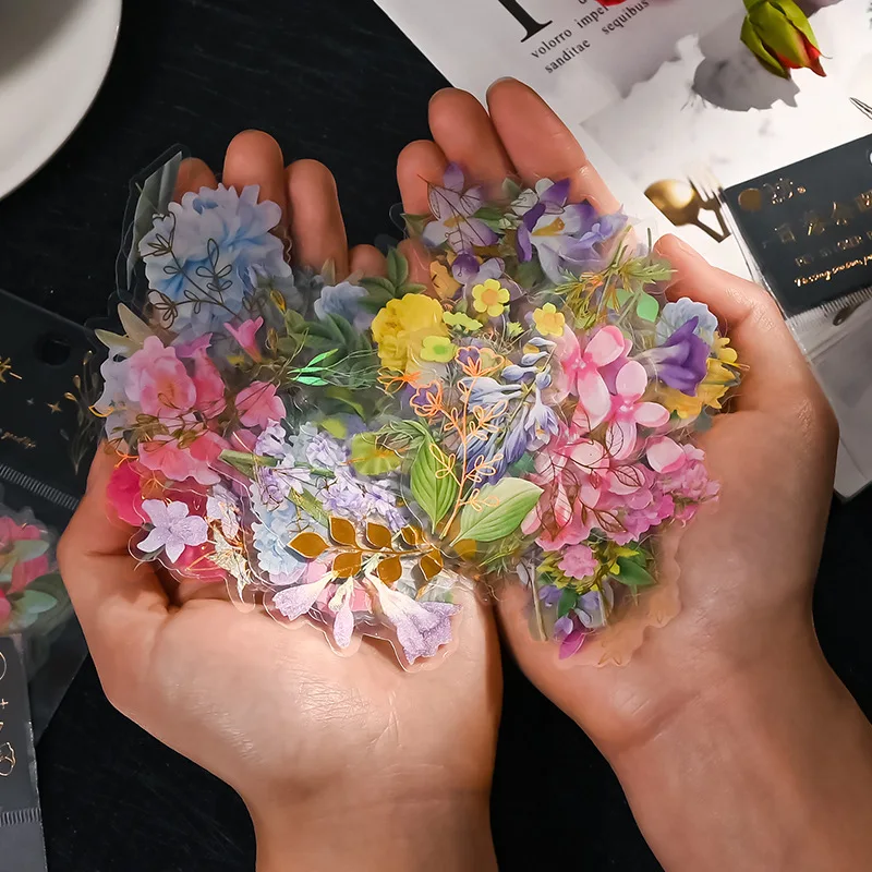 Flower Sticker Vintage Pastoral PET Waterproof and Anti-fouling Sticker Phone Scrapbooking Supplies Handmade Decorative Material