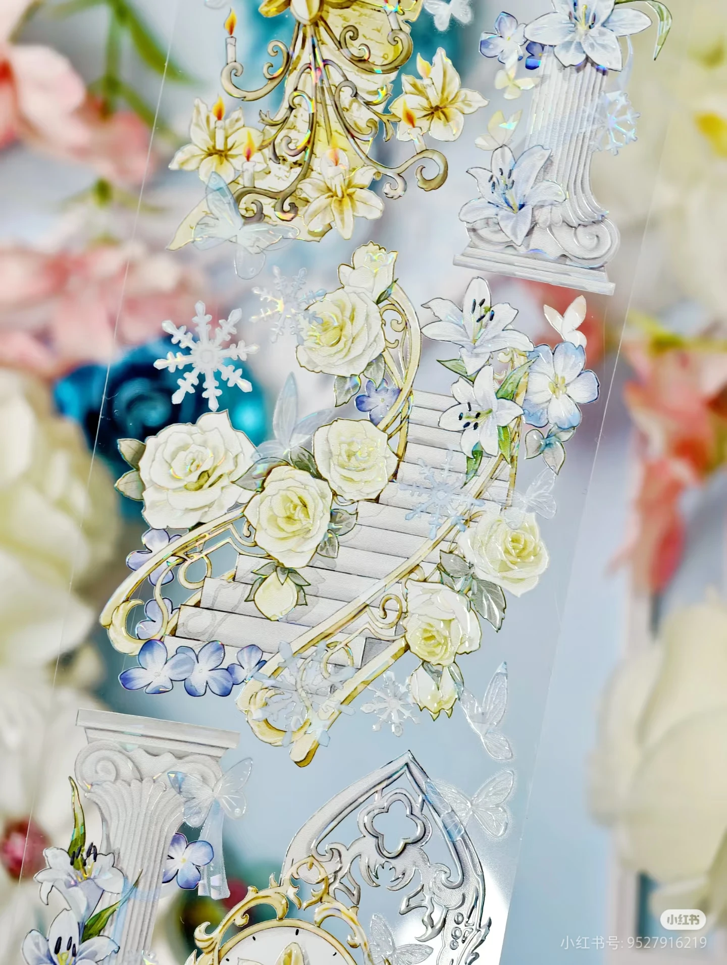 

White Blue Lily Floral Washi PET Tape Shiny