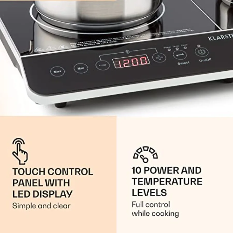 موقد VariCook النحيف المزدوج التعريفي مع مخرج طاقة 3500 وات ودرجة حرارة أقصى 240 درجة مئوية مثالية للطهي عالي الأداء في م