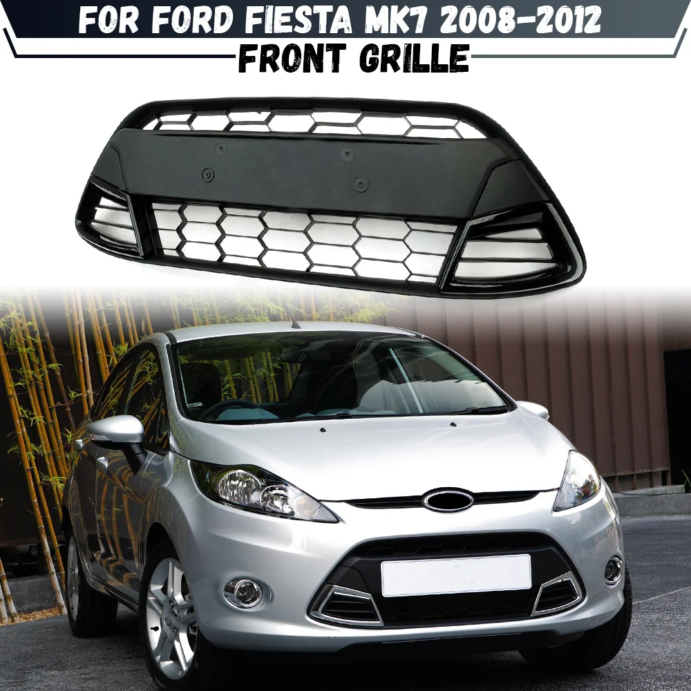 

Для Ford Fiesta MK7 2008 2009 2010 2011 2012, решетка переднего бампера, черная хромированная сотовая сетка, защитная крышка
