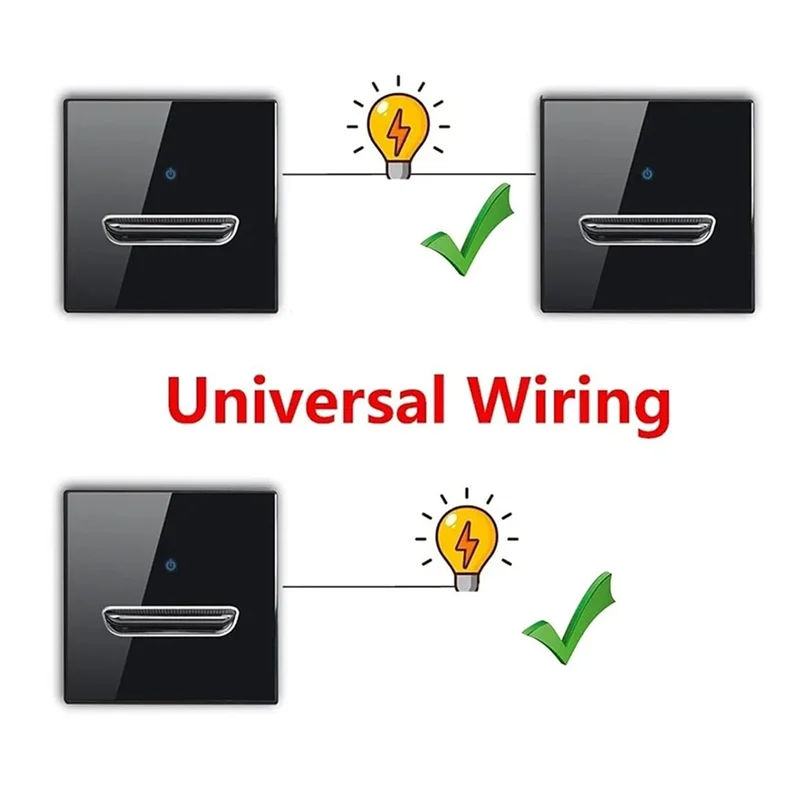 A69eblue LED Night Light Wall Light Switch 2 Gang Tempered Glass Panel Pass Through Black