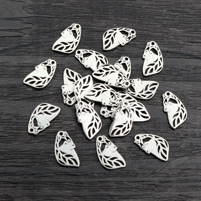 30pcs 13x7mm No Fade Charms 316 Stainless Steel Wolf Head Charms pendant Jewelry Making Accessories DIY for necklace bracelet