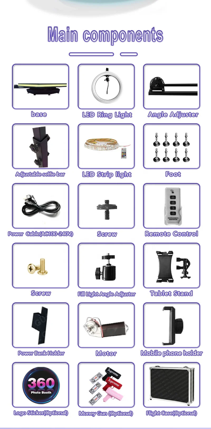 Video Booth 68cm Light Emitting Diode Manual 360 Photo Booth Parts Housing Background Automatic 115cm Machine