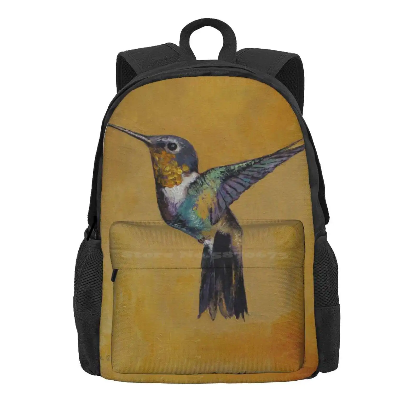 Hummingbird Hot Sale Schoolbag Backpack Fashion Bags Michael Oil Painting Hummingbirds Humming Bird Colibri Kolibri Abstract