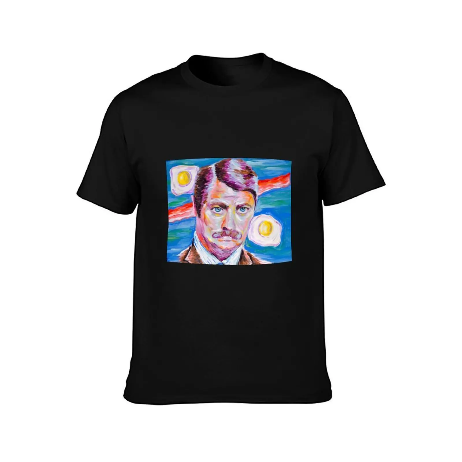 Ron Swanson T-Shirt, Summer Casual Cotton Tee, Oversized Streetwear Tops, Vintage Graphic Print, Loose Fit Short Sleeve
