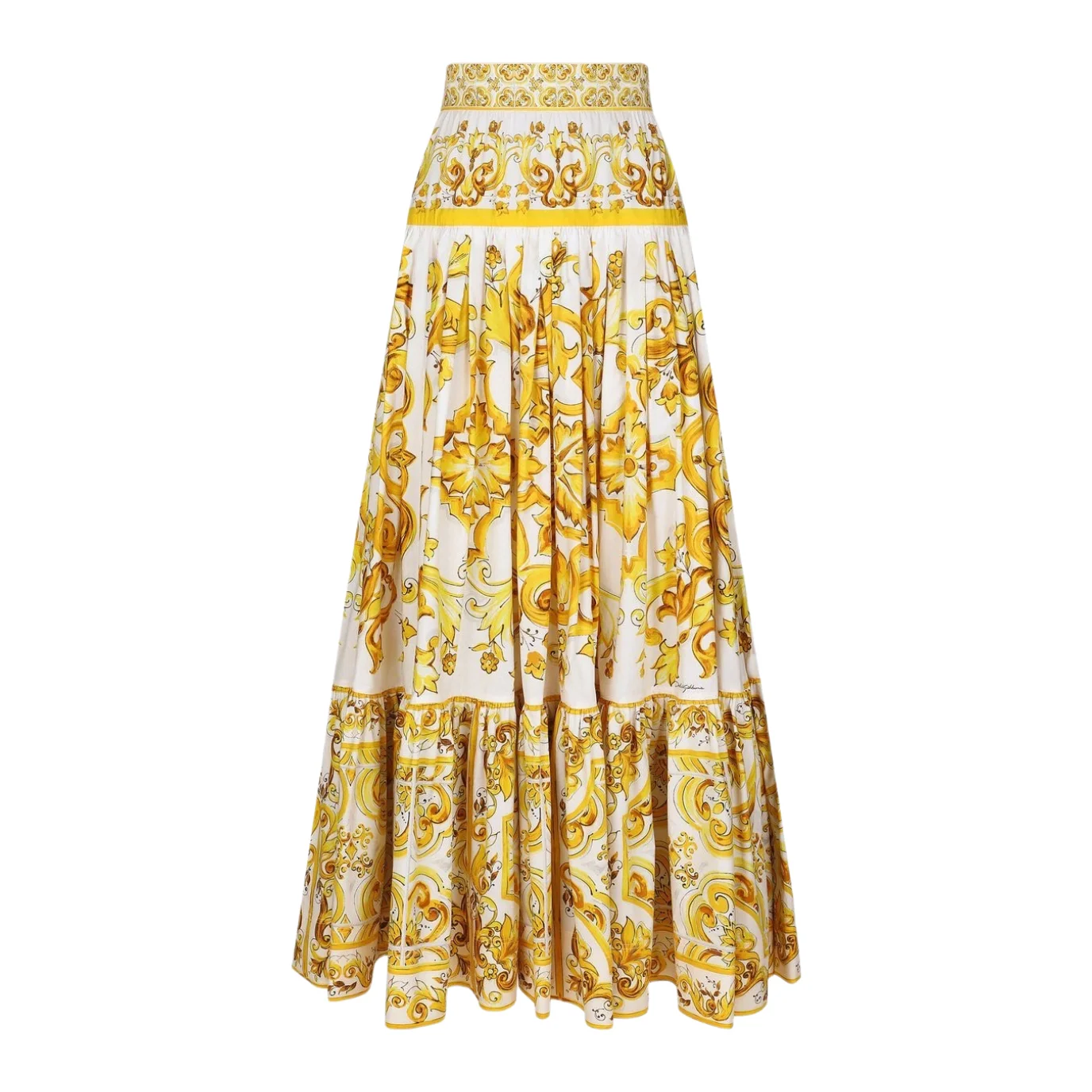 HIGH QUALITY Luxury Designer Summer Women 100% Cotton High Waist Yellow Baroque Print Long Maxi Skirt 2024