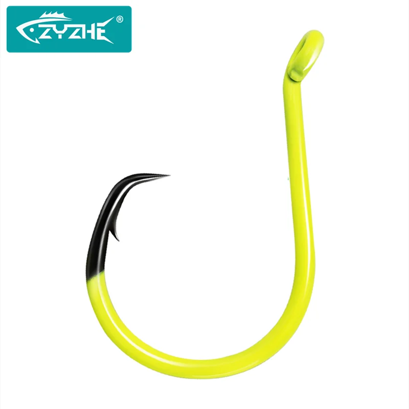 

ZYZ 4~8pcs/Lot Yellow Circle Hook 6/0# 7/0# 8/0# 9/0# 10/0# Fluorescent Coating Hawksbill Hook Saltwater Freshwater Hooks