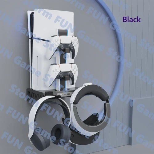 Imagen 2 del producto Soporte de pared con cargador de ventilador de refrigeración para accesorios PS5 Slim, soporte Vertical de estación de carga de controlador Playstation 5