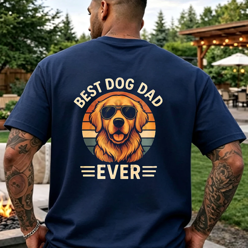 Best Dog Dad Ever T-Shirt Retro Back Print Cotton Shirt for Men Golden Retriever Dog Owners Father Day Gift Graphic T Shirts
