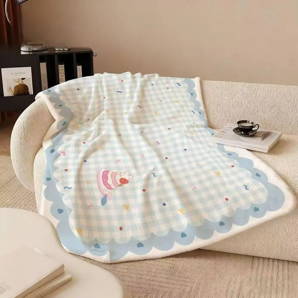 Sweet Floral Border Plaid Pattern Bed Coverlet Pink Striped Patchwork Print Throw Quilt