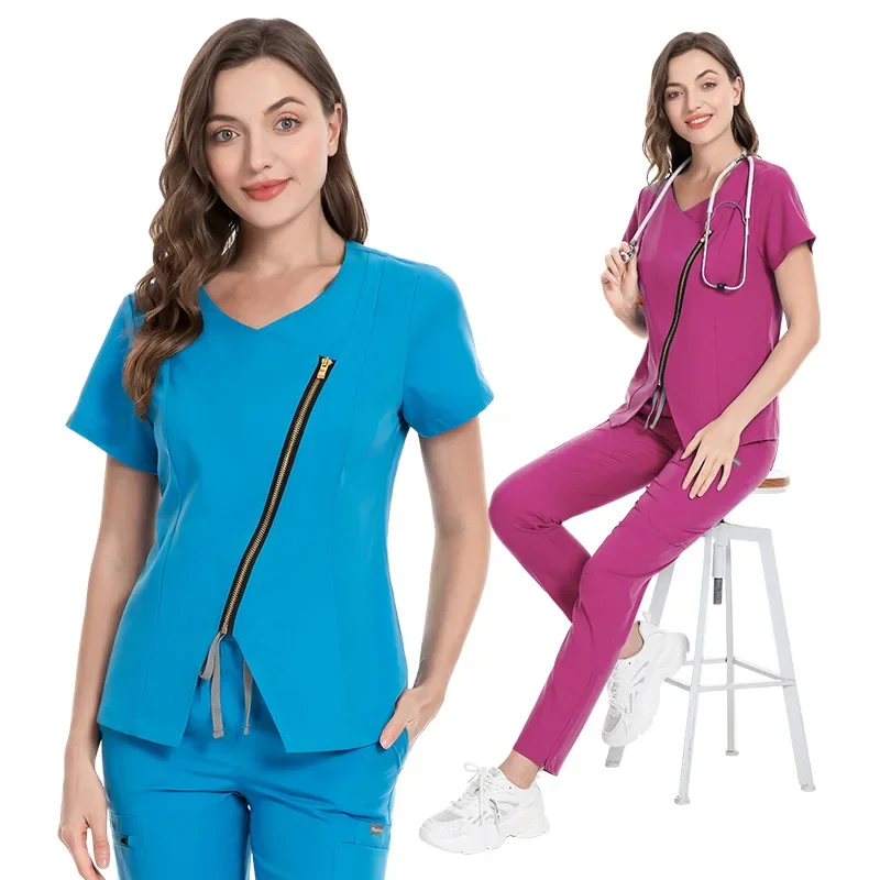 

Short Sleeve Tops+Pants Scrub Sets Surgical Suit Women Doctors Nurses SPA Beauty Salon Work Wear Dental Brush Hand Clothes