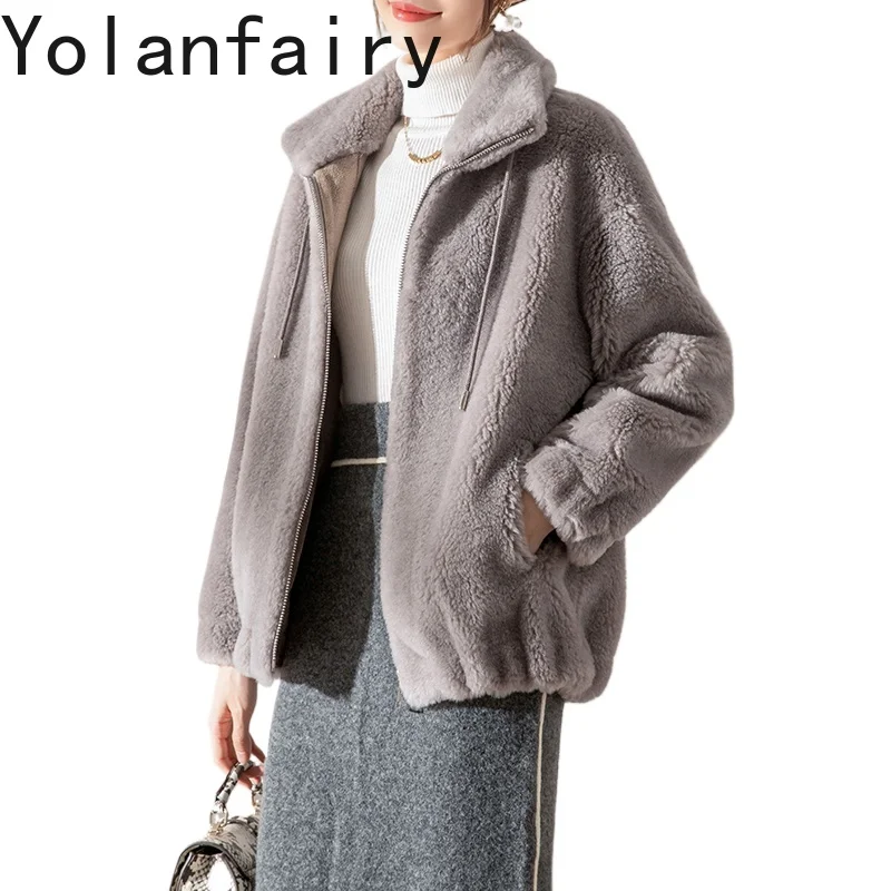 

YOLANFARIY 100% Wool Real Fur Coat Sheep Shearing Winter Coats Clothes for Women Short Style Warm Tops Abrigo De Piel 2024