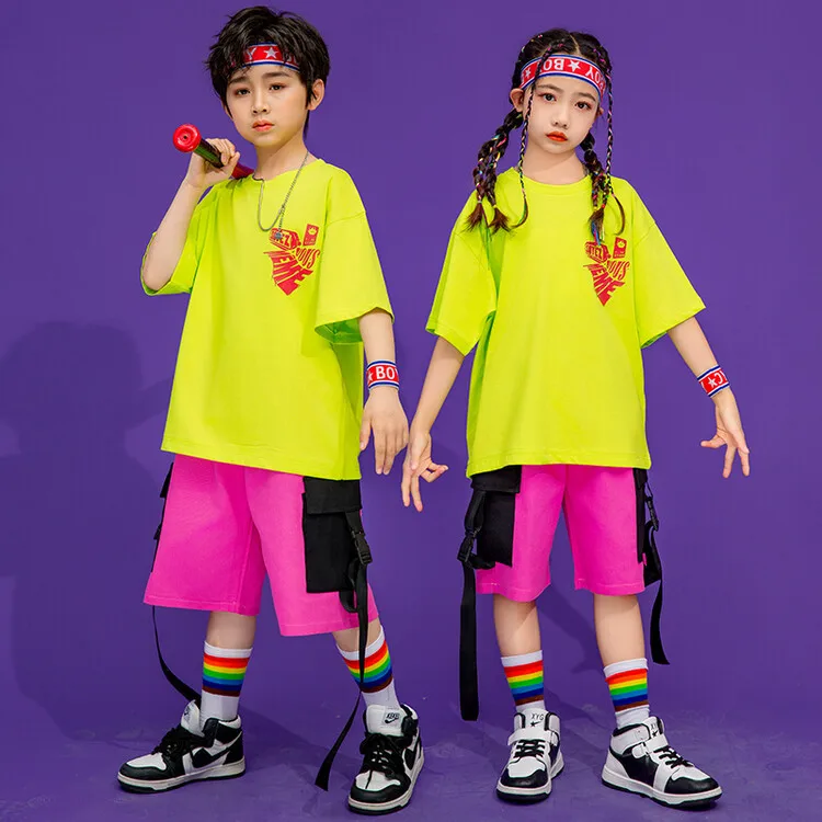 社交ヒップホップ衣装ボーイズ Tシャツショーツジャズダンス競技パーティーステージ衣装ファッション子供ダンス服
