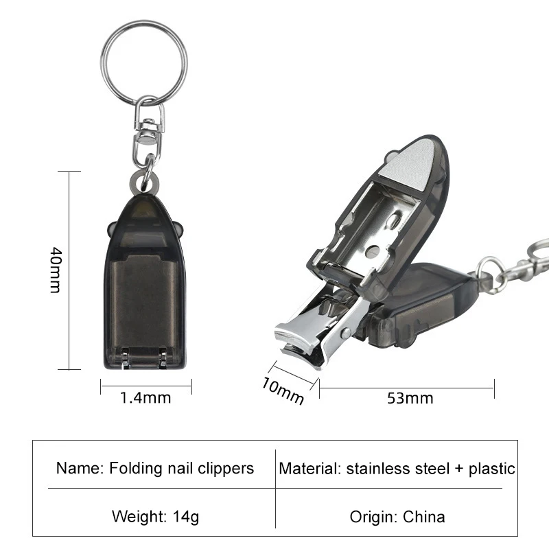 Mini Nail Clipper Foldable Fingernail Cutter Wide Jaw Opening Manicure Tool With Key Ring Outdoor Camping Multi Tool