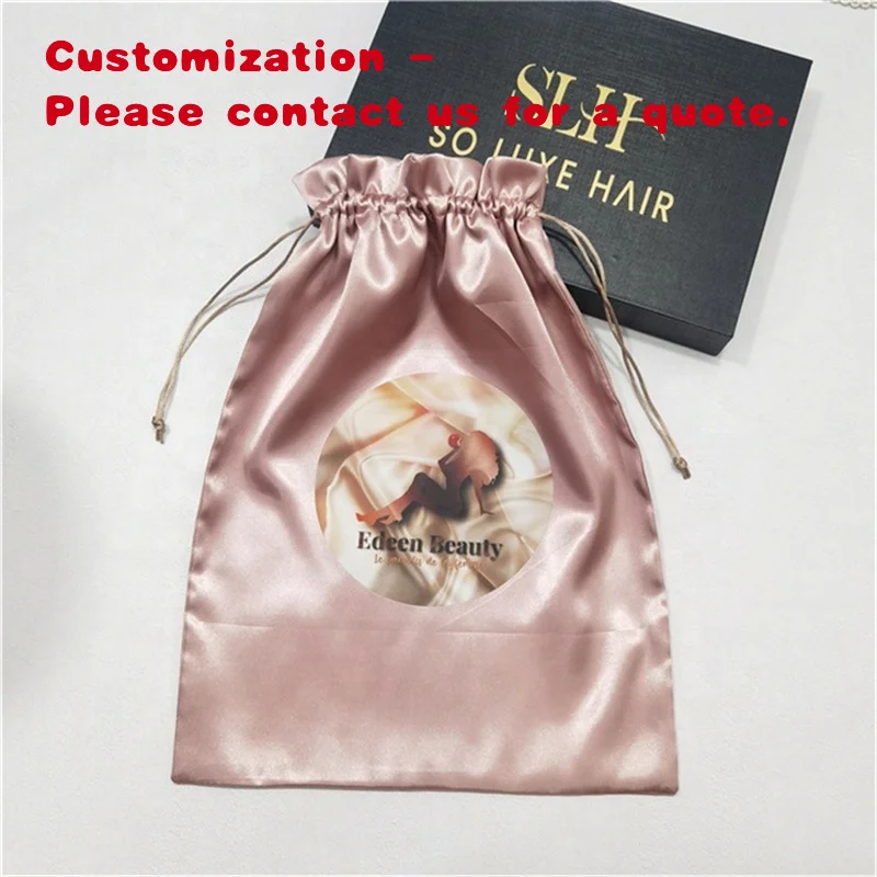 custom.Chuanghua Luxury Custom Packaging Silk Drawstring Bag Hair Extensions Satin Bags With