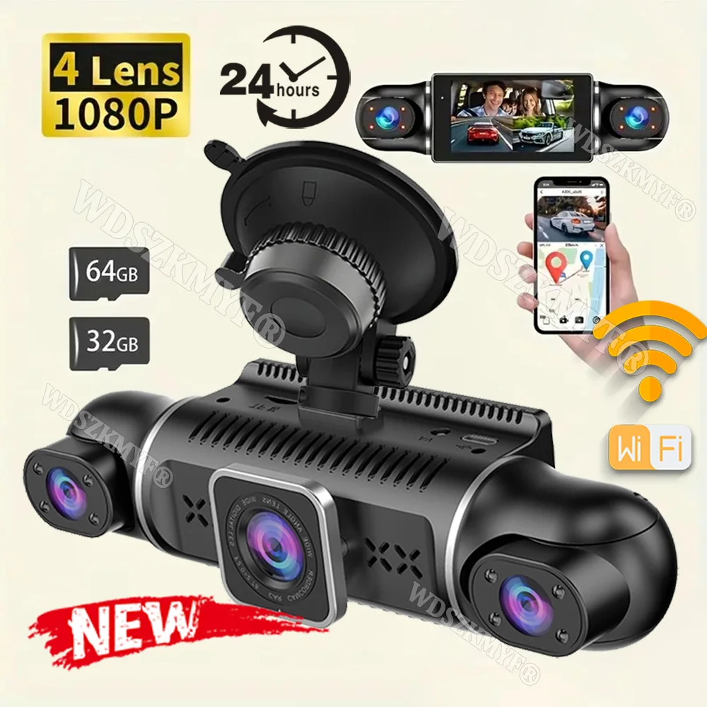 

360° Car Camera WIFI 4Camera Dash Cam 1080P Video Recorder Car DVR Rear View Camera Night Vision 24H Buck Cable Car Accessories
