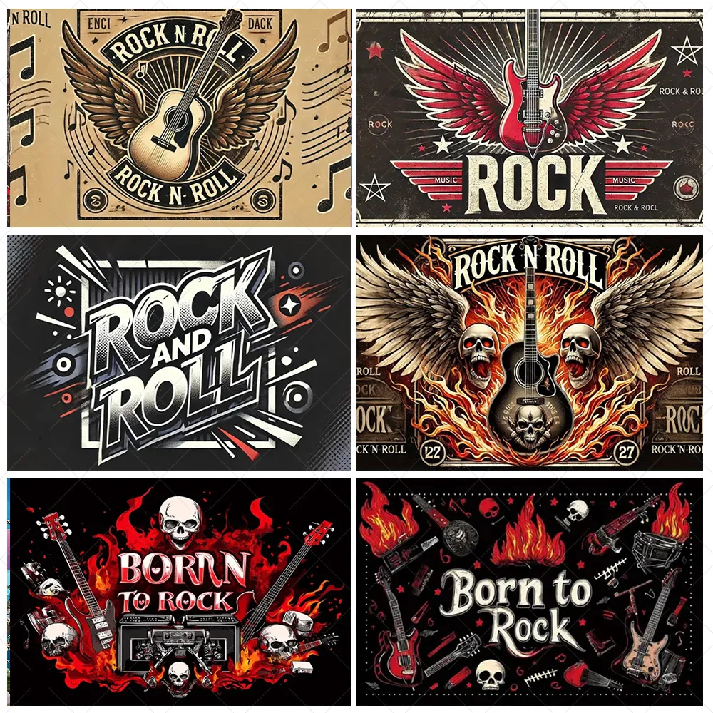 

Born To Rock Guitar Background Banner Rock Roll Music Backdrop Supplies Music Festival Retro Party Decoration Photo Shoot Props