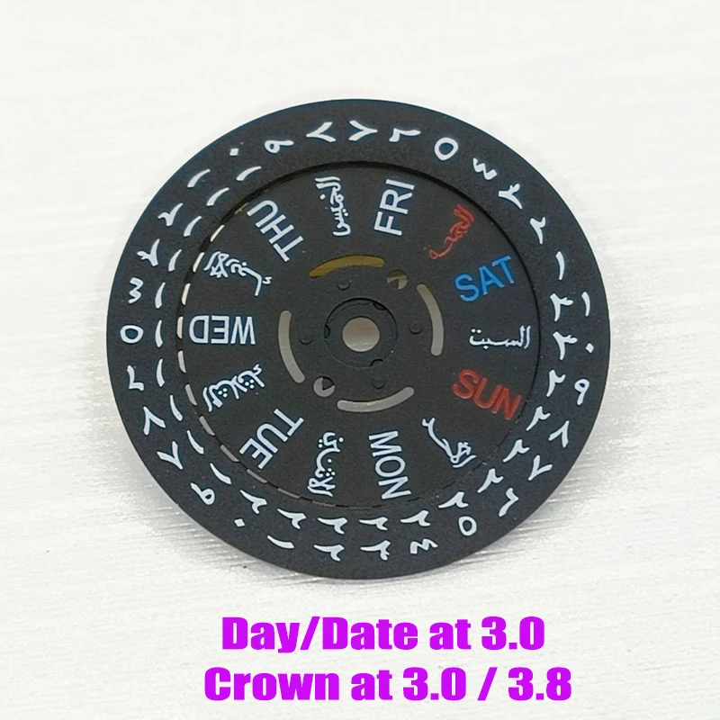 

Black Date Week Wheel NH35 NH36 Movement Arabic Movement Dial Fits NH35 NH36 Automatic Movement Crown at 3.0 or 3.8 oclock