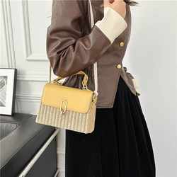 Summer Grass Woven Women's Shoulder Bag New Japanese Weaving Rope Crossbodybag Designer Buckle Open Shoulder Bag