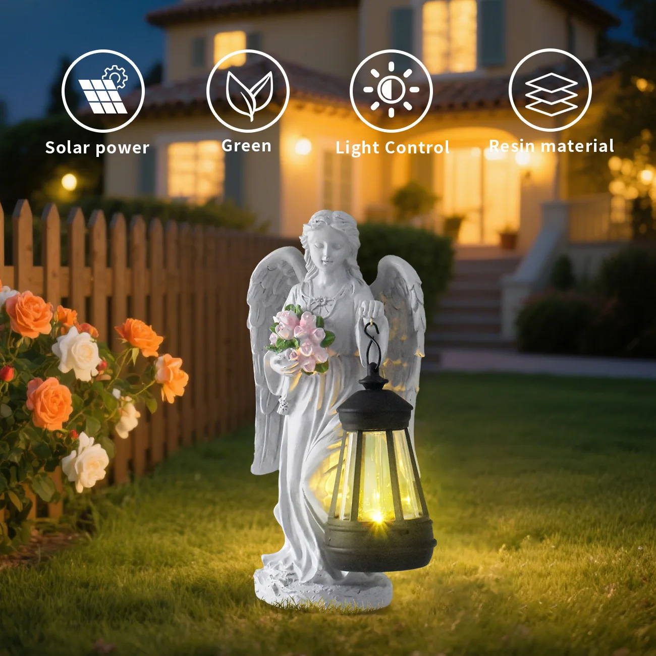Angel Lantern Garden Statue Angel Girl Outdoor Solar Ornament Night Light Ornament