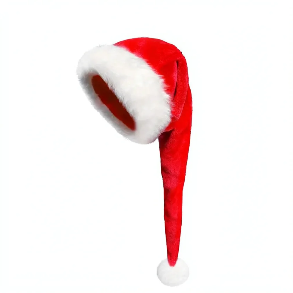 Christmas Hat Long Plush Santa Claus Cap Holiday Decorative Headwear Soft Festive Costume Supplies Party Ornament Gift