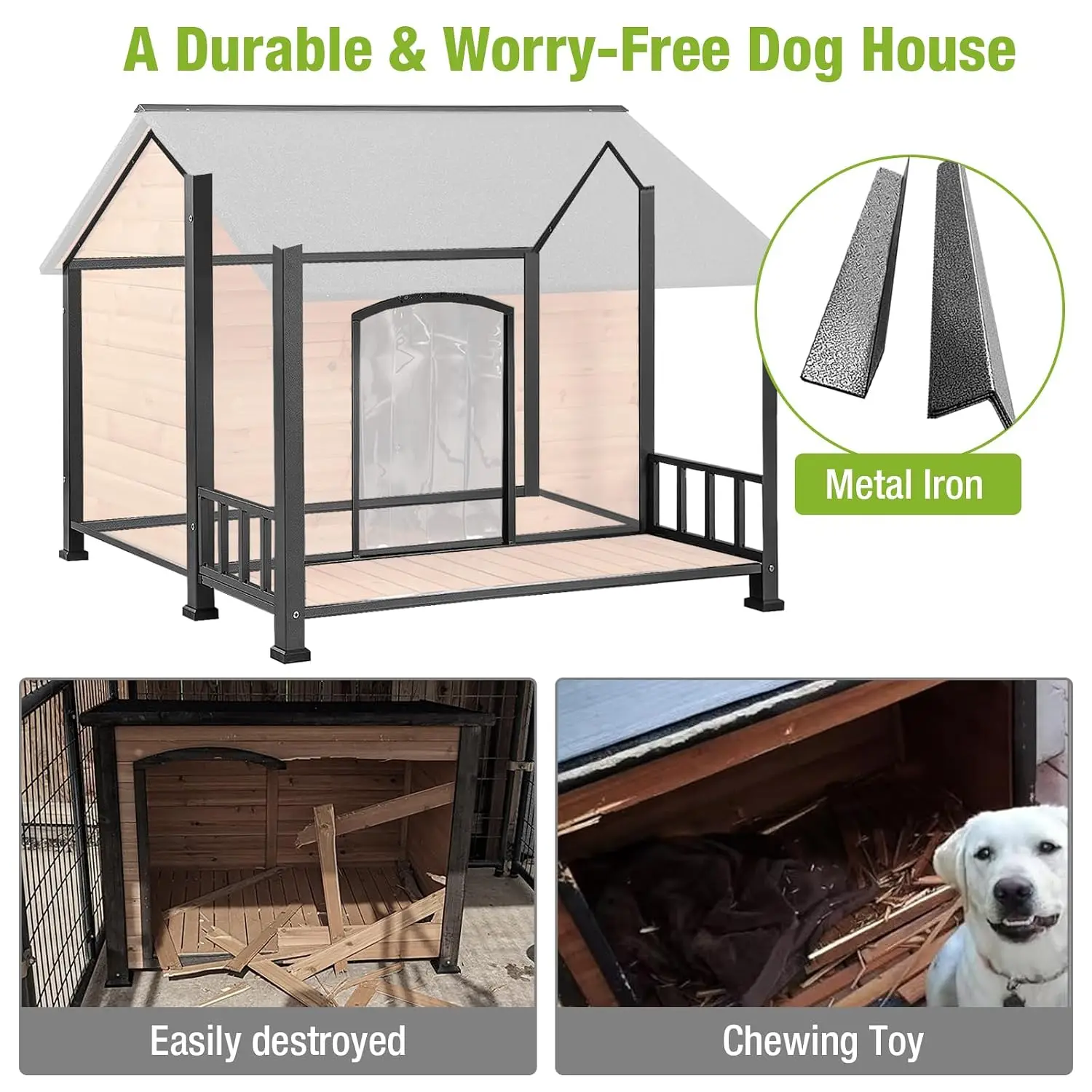 Extra Large Dog House for Large Breed Dogs, Outdoor Kennel, Weatherproof Metal Shelter with Elevated Floor & Porch, Customized