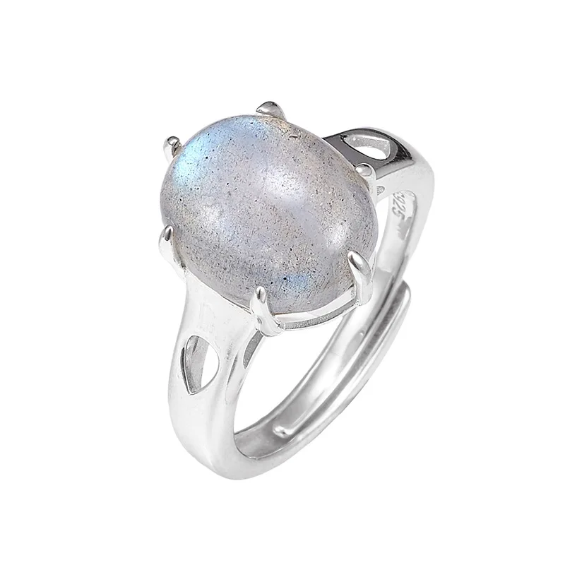 S925 فضة سحر الدائري للنساء الرجال الجوف نمط مخلب مطعمة البيضاوي Moonstone الأزياء والمجوهرات بالجملة