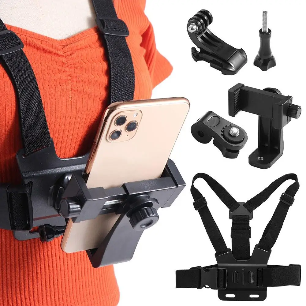 Adjustable Phone Chest Harness Holder Release of Hands Strong Stability Mobile Phone Chest Strap Mount Elastic Easy To Install