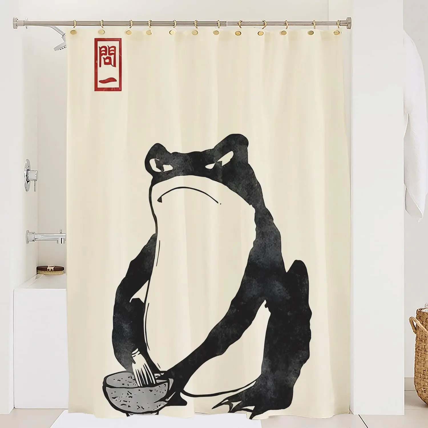 Fun shower curtain indifferent frog matcha shower curtain suit art shower curtain bathroom waterproof and fabric