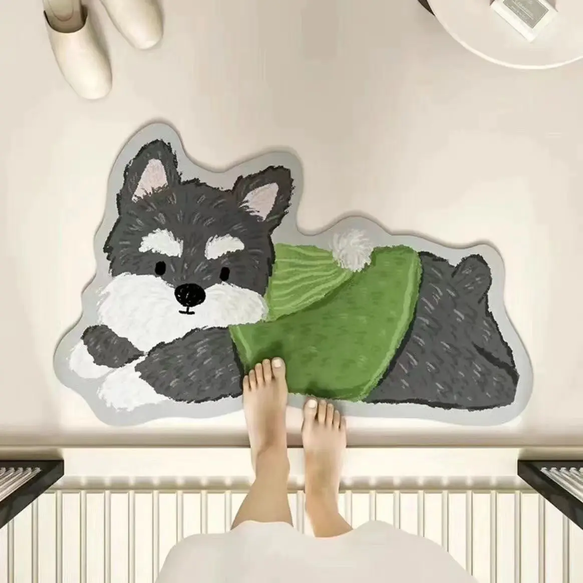 Diatom mud cartoon dirt-resistant door floor mat, toilet non-slip quick-drying bathroom absorbent floor mat