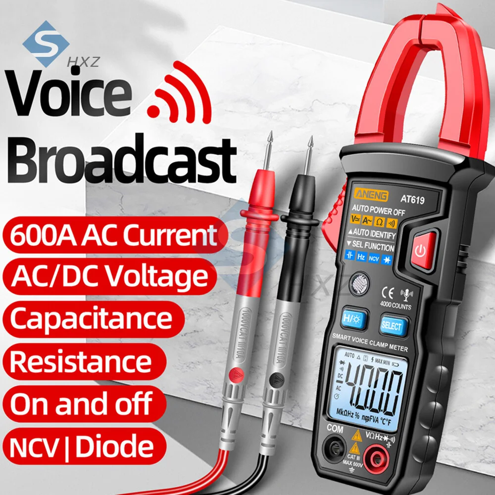 

Мультиметр-зажим AT619 цифровой для голосового вещания, профессиональный амперметр переменного/постоянного тока, зажим-тестер для электрика