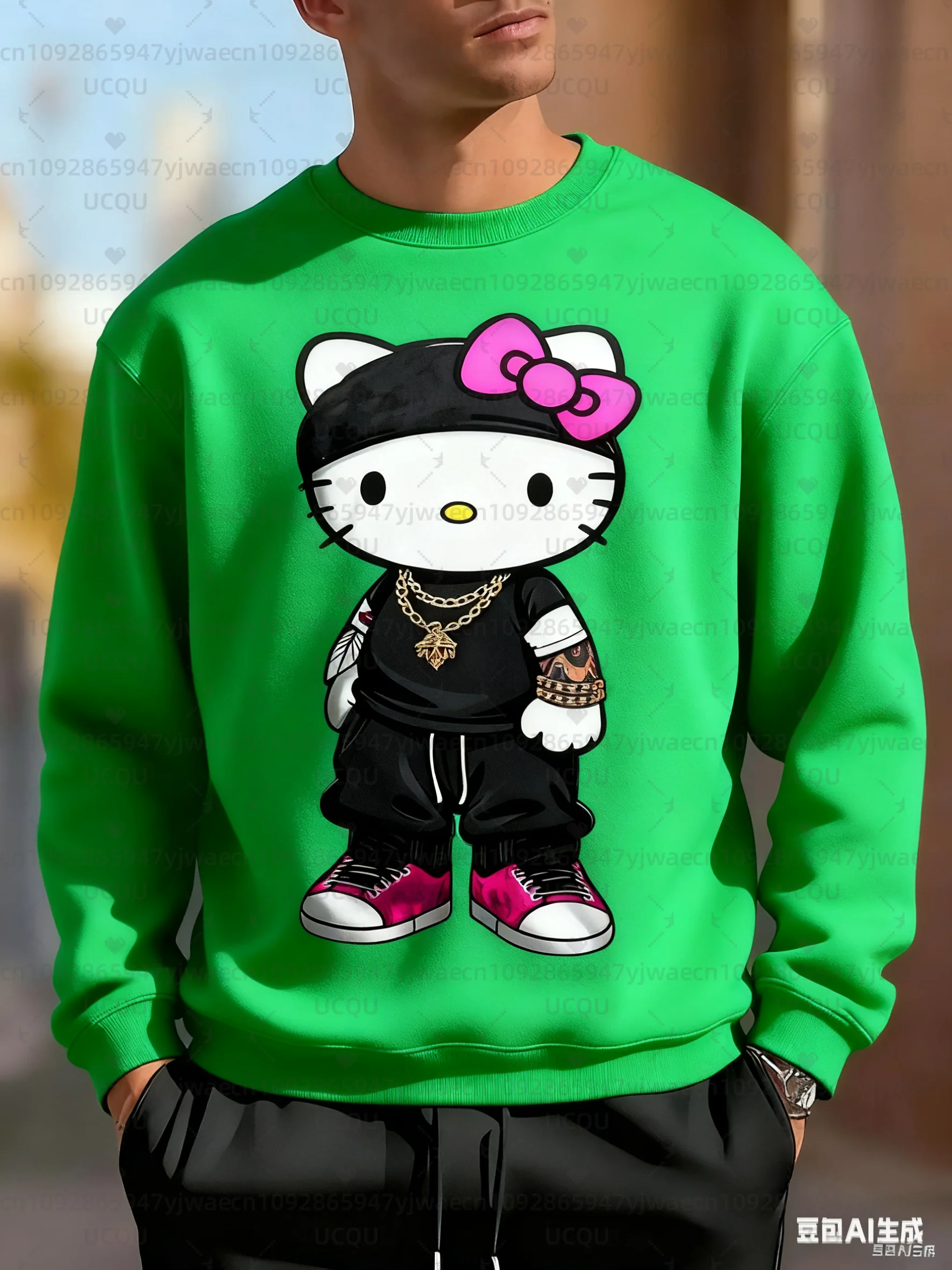 بلوفر رجالي أسود كاجوال للخريف والأنشطة الخارجية بلوفرات نسائية هالو كيتي Racing Graphic Sweatshirt Tops