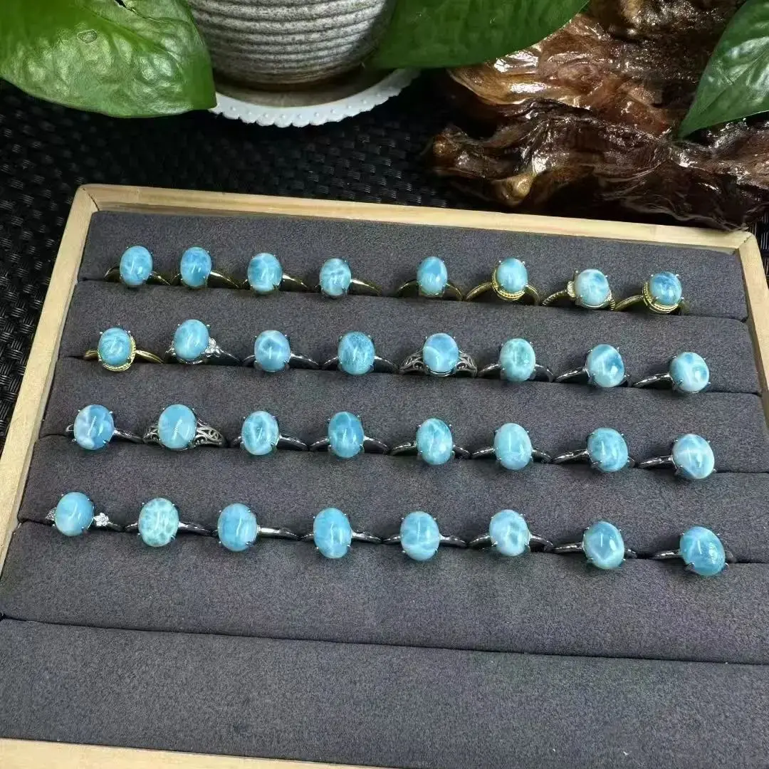 Цельный блок из серебра 925 пробы, популярная распродажа с натуральным кристаллом ларимара, целебным драгоценным камнем, кольца на палец с драгоценными камнями для ювелирных изделий, подарка Цельный блок из серебра 925 пробы, популярная распродажа с натуральным кристаллом ларимара, целебным драгоценным камнем, кольца на палец с драгоценными камнями для ювелирных изделий, подарка