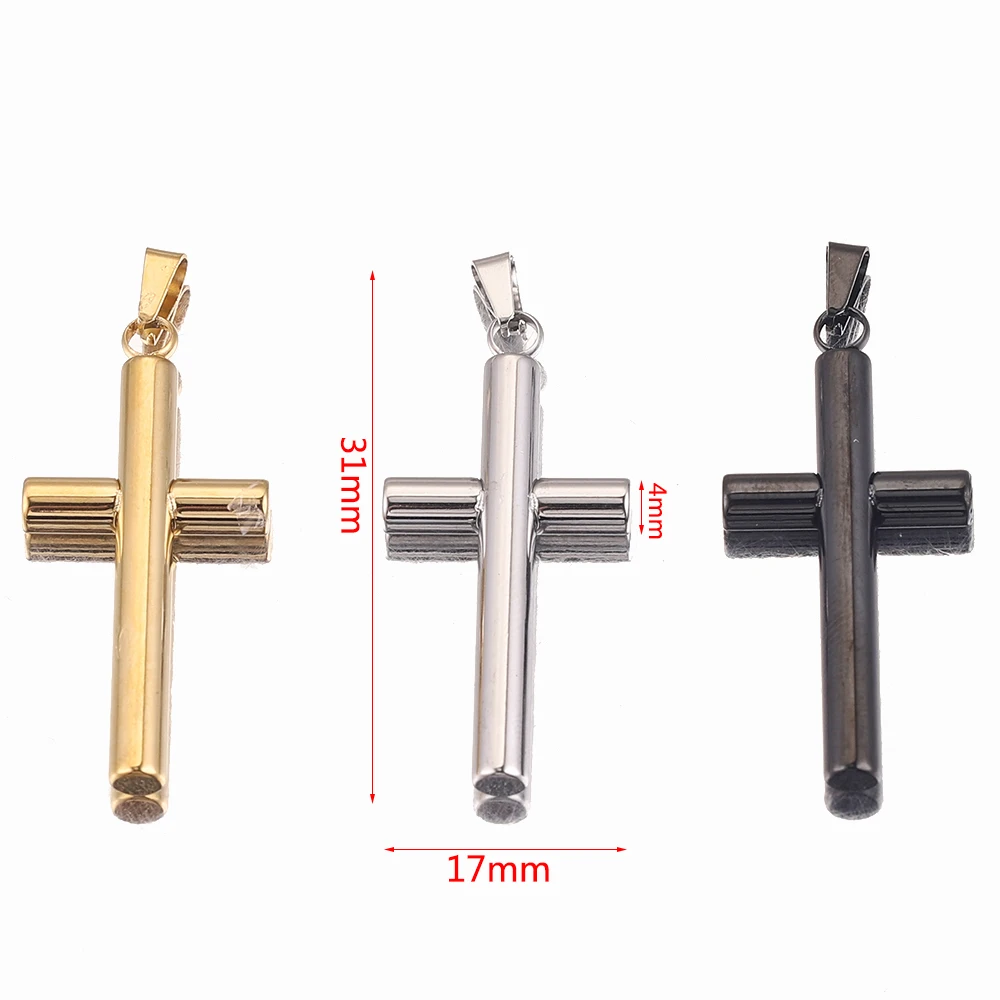 3pcs Gold-Plate Classic Cylindrical Cross Stainless Steel Charms Pendants for DIY Necklace Making Melon Seeds Buckle Crucifix