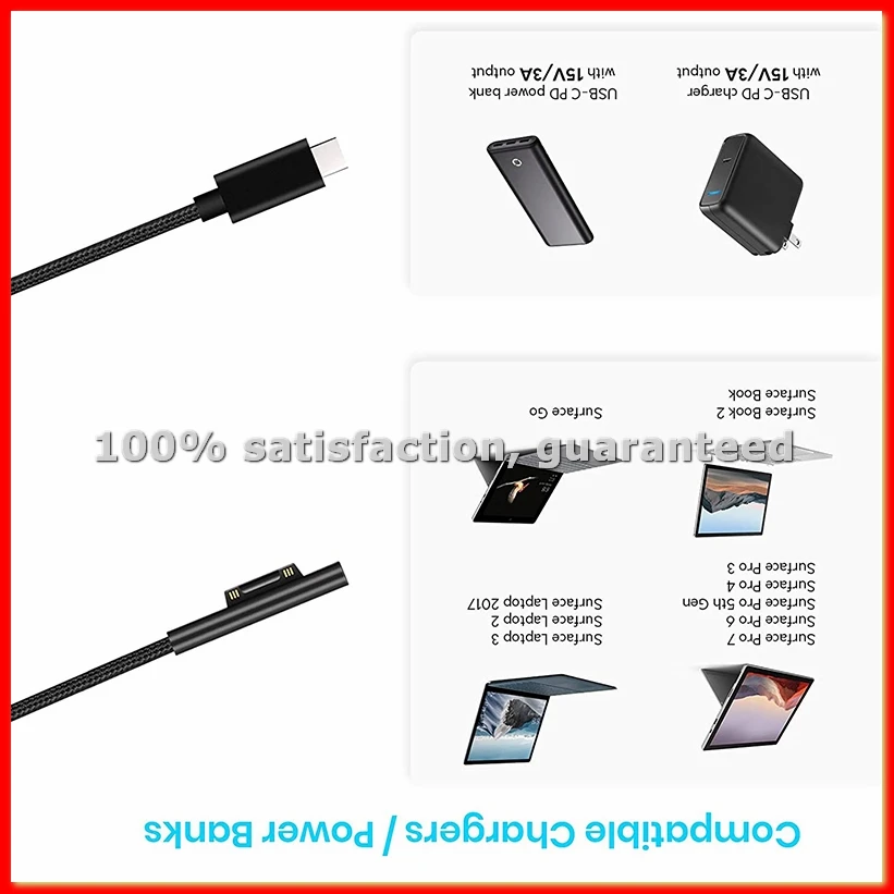 Nylon Braided Connect to USB-C Charging Cable PD 15V for Pro 7/6/5/4/3,Laptop 3/2/1, Go-A68X