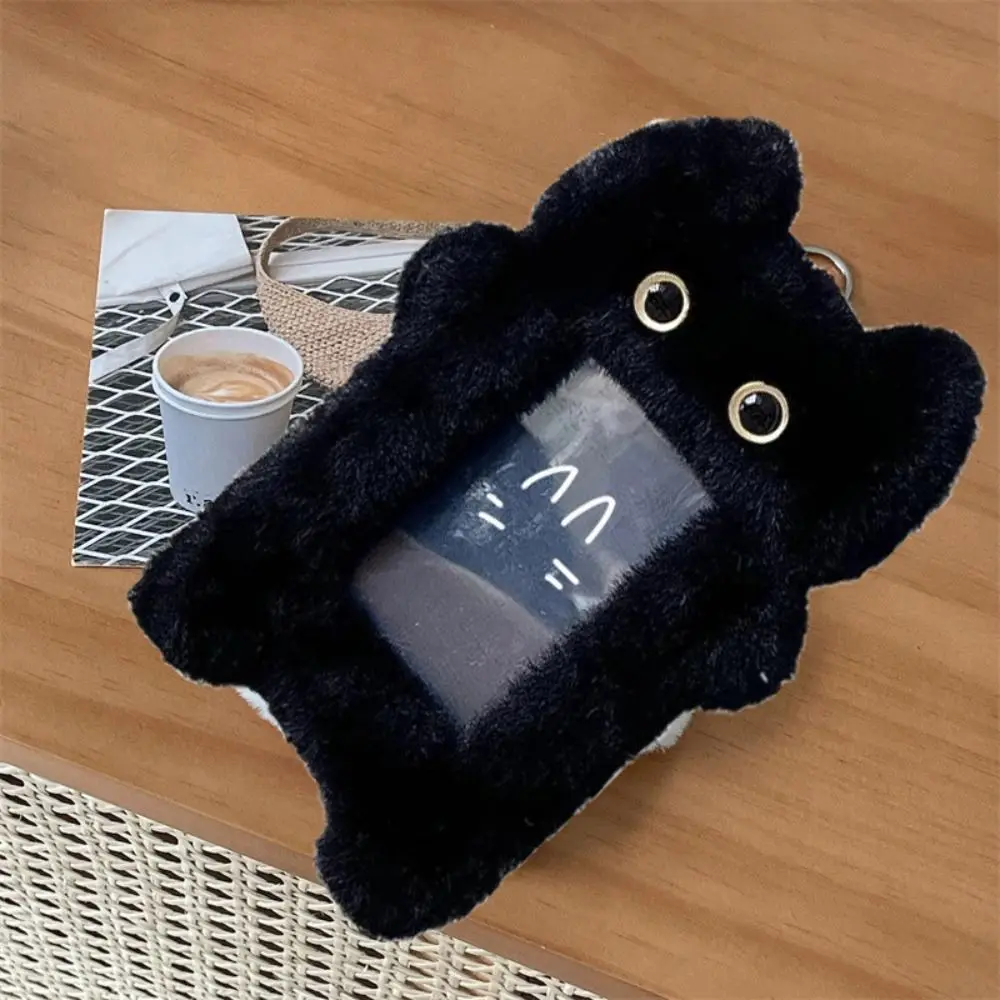Ins Style Cartoon Plush Card Holder 3-inch Diy Photo Protector Case Black Cat Finished Product Star Chasing Pendant Keychain