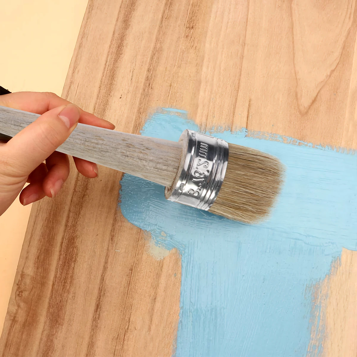 

Round Paint Brush 1 1/2 Inch Ergonomic Thumb Large Wax Furniture Restoration Chairs Tables Walls Bristle Retention