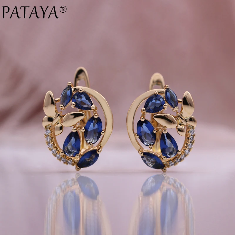 PATAYA New Design Water Drop Natural Zircon Earrings 585 Rose Gold Color Fashion Women Jewelry Butterfly Colorful Earrings