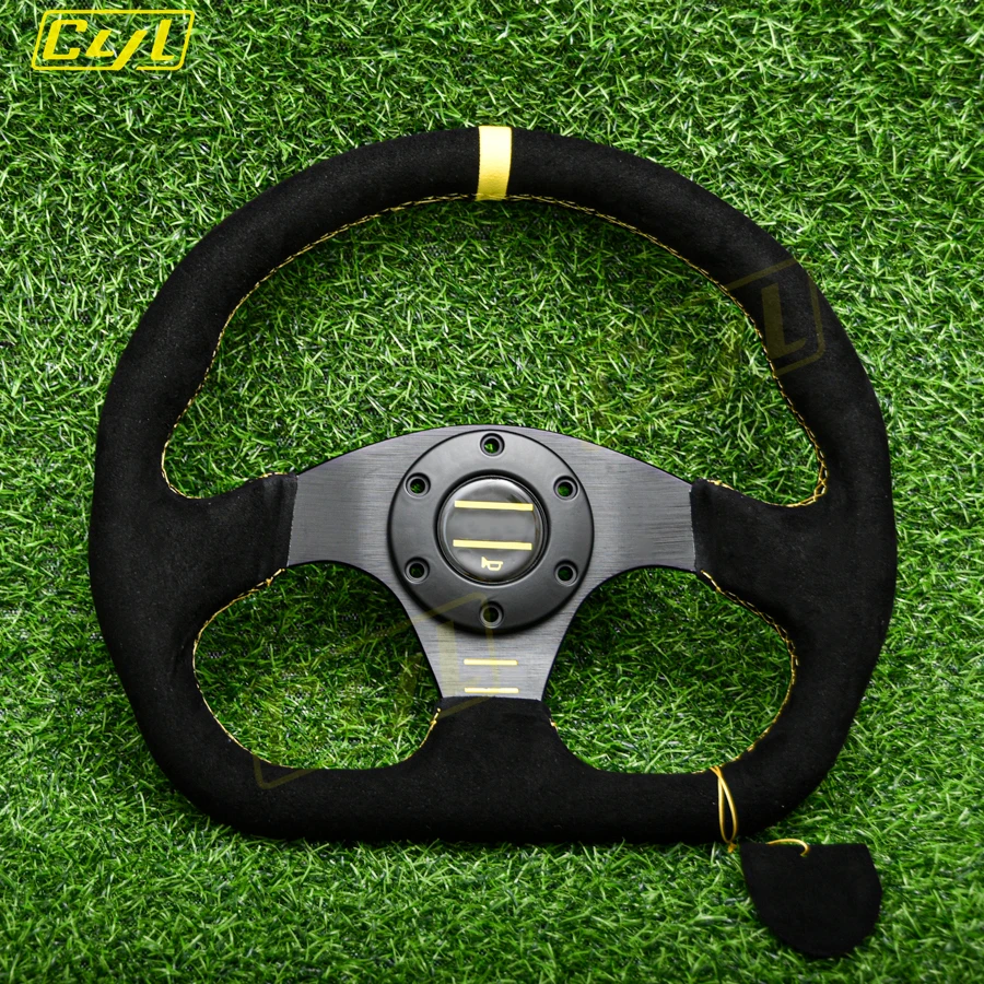 Universal 13inch 320mm D Shape Steering Wheel Suede Leather Flat Dish Sim Racing Steering Wheel