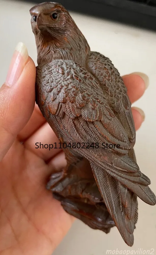 New Japanese Boxwood Hand Carved Vivid Eagle Figure Statue Netsuke Collectable