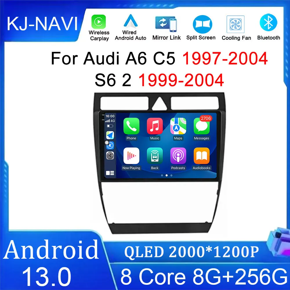 

QLED Android 13 Carplay для Audi A6 C5 1997-2004 S6 2 1999-2004 4G автомобильный радиоприемник, мультимедийный плеер с GPS-навигацией, 2din без dvd