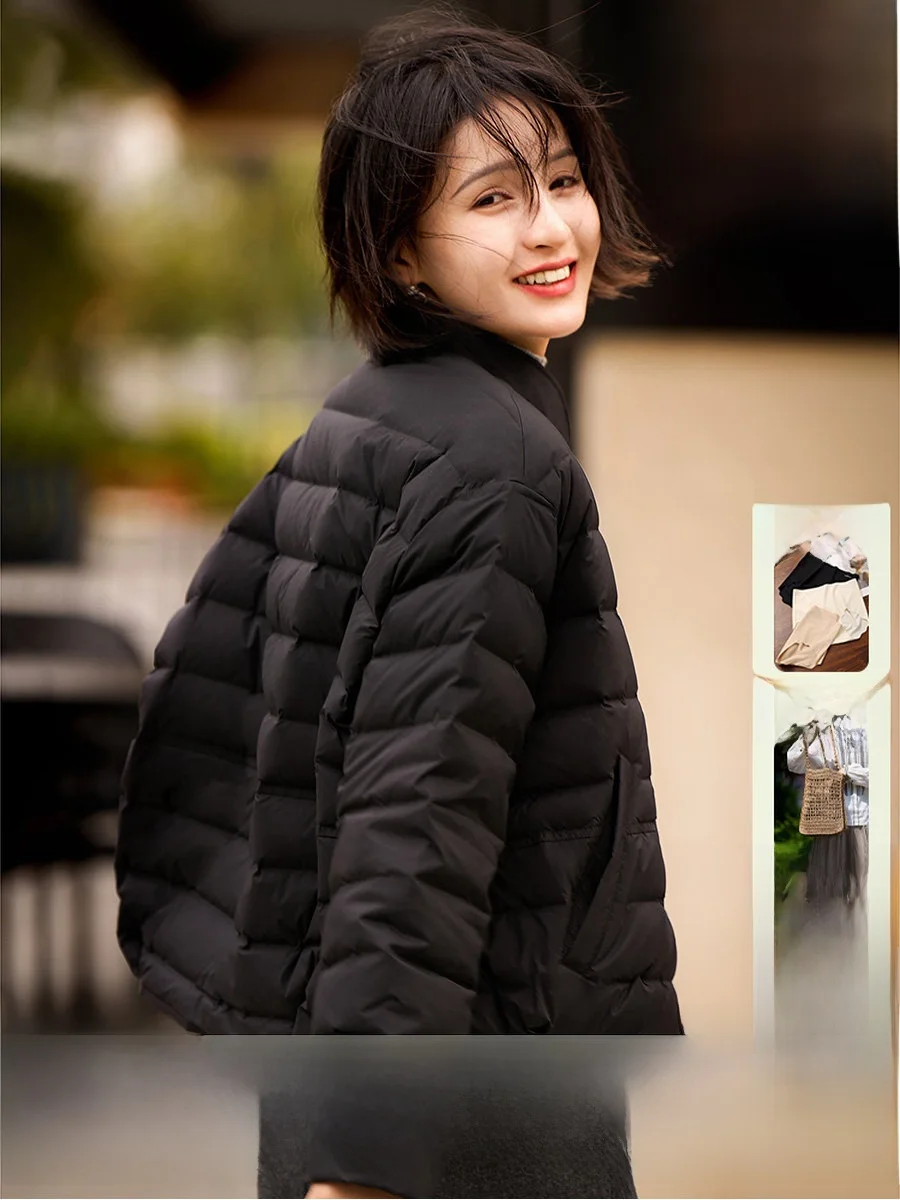 

Women's Lightweight down Jaet Goose down Stand Collar Warm Outerwear Spring Seasonal Faionable Commute Sle Nylon Fabric