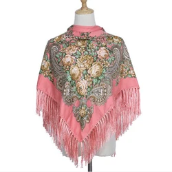 Luxury Brand Printing  Square Blankets Russian Women Wedding Tassel Scarf Retro Style Cotton Handkerchief Autumn Shawl